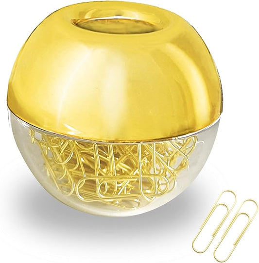 Magnetic Paper Clip Holder, Gold holder with Gold PaperClips 100pcs 28mm(1.1") Cute Office Supplies for Desk Organizer