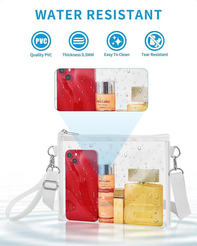 Bagenius Clear Bag for Stadium Events, Clear Purse with Detachable Strap, Sports fan Handbag Purses for Game Day and Concert