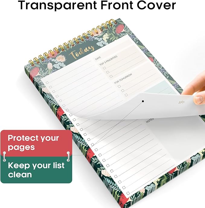 Taja To Do List Notepad - To Do List Notebook for Work with 52 Sheets, 9.8" x 6.5", Undated Daily Planner Perfect for Daily Tasks and Goal Setting, Notepad Suitable for Office, Home & School - Sage Blossom