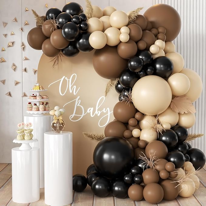 MEBAY Black Brown Nude Balloon Garland Arch Kit, 155Pcs Latex Balloons Different Size 18 12 10 5 inch for Boy First Rodeo, Wild West Country Birthday, Farm Fiesta Party Decorations