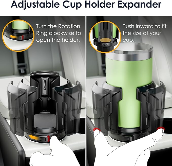 Cup Holder Expander, Car Cup Holder Expander, Adjustable Cupholder for 2.6"- 4.8" Yeti, Hydro Flask, Nalgene, Takeya, Camelbak, Ramblers, Owala, Tumblers, Mugs, Bottles, with Sunglass Holder