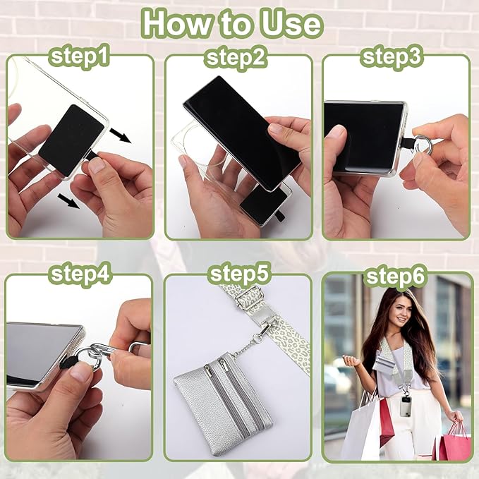 XANGNIER Clip and Go Strap for Phone with Wallet Crossbody, Phone Strap with Zippered Wallet, Adjustable Anti Theft Cellphone Lanyard for Women, Cellphone Chain Accessories,Multicolor 17
