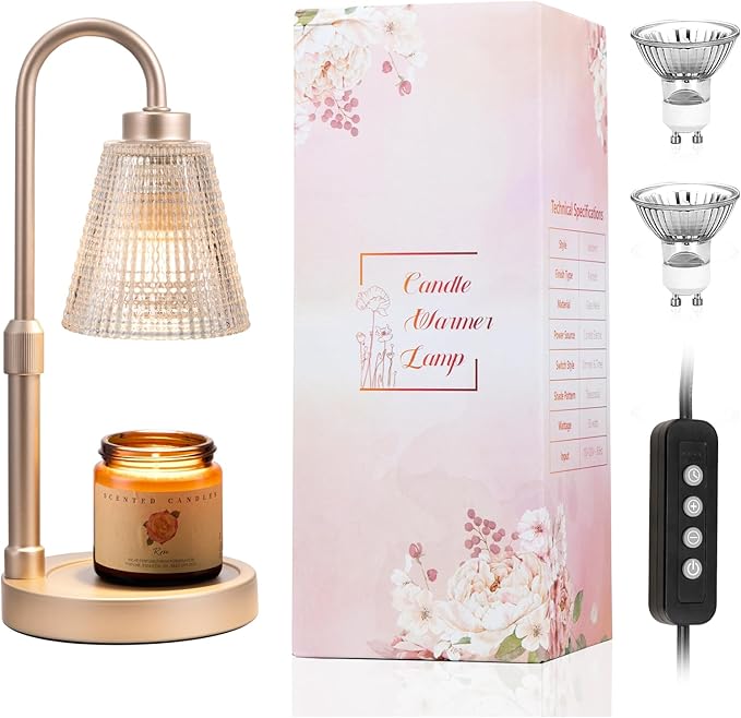 Innqoo Champagne Gold Candle Warmer Lamp with Timer, Dimmable Candle Warmer for Home Decor, Height Adjustable Candle Lamp for Jar Candles, Birthday Gifts for Women Mom, House Warming Gifts New Home