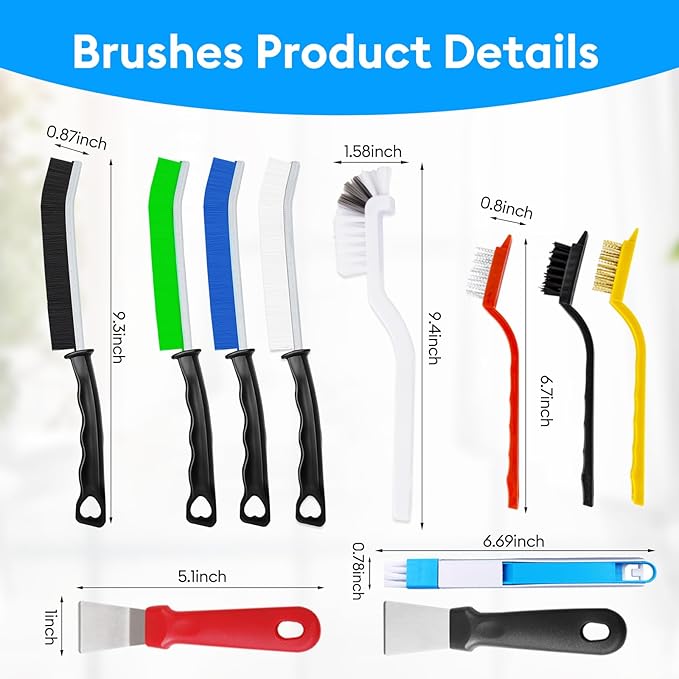Crevice Cleaning Brush, Thin Hard Bristle Crevice Cleaning Tool Supplies for Tight Place, 11Pcs Small Household Use Cleaning Set for Kitchen, Gout, Gap, Corner, Window Track, Cup, Teapot, Bottle