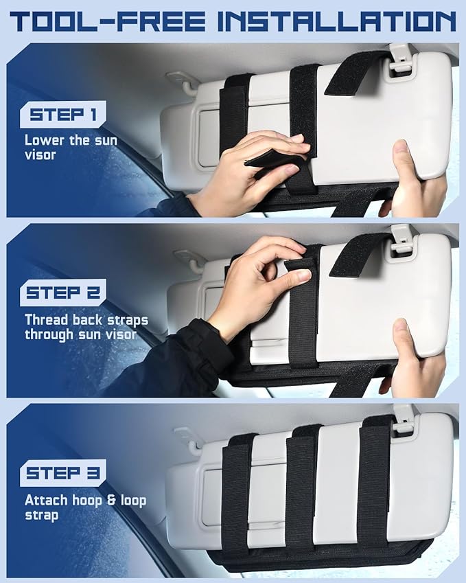 Pitozer Molle Car Sun Visor Organizer with Zipper Storage Pouch & Glasses Clip, Auto Semi-Rigid MOLLE Panel for Police Gear & Overlanding Accessories, Fit Most Cars, SUVs, Vans & Trucks