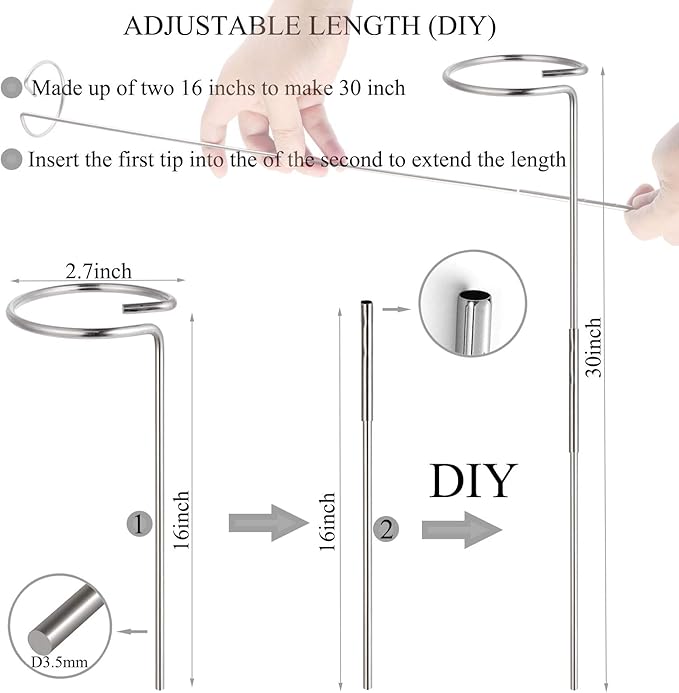 30 Inch Or 16 Inch Plant Stakes for Flowers - 5 Pack (DIY), Stainless Steel Garden Tall Single Stem Support Stake Plant Cage Support Rings with Adjustable Height Fit Flowers, Plant Stable