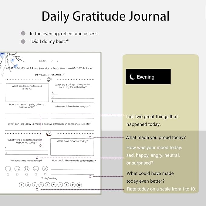 Gratitude Journal, Daily Reflection Journal for More Happiness, Mindfulness & Affirmation, Self Care Journals for Women & Men, 6 Inspirational Stickers and Ballpoint Pen, Beige