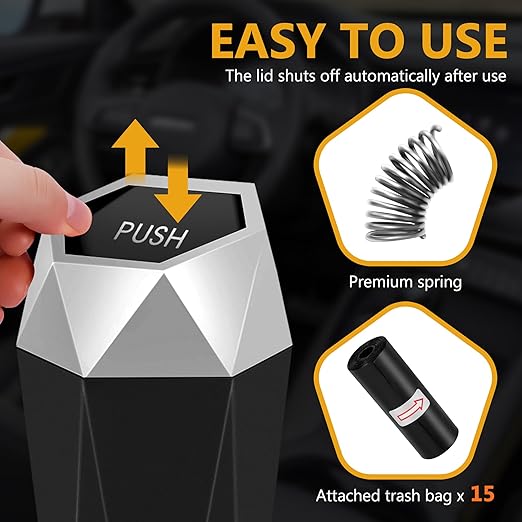 Car Trash Can with Lid - 1-Pack, Interior Accessories for Vehicles, Leakproof Garbage Can with 30 Detachable Trash Bags, Multipurpose Organizers and Storage Solutions for Home and Office