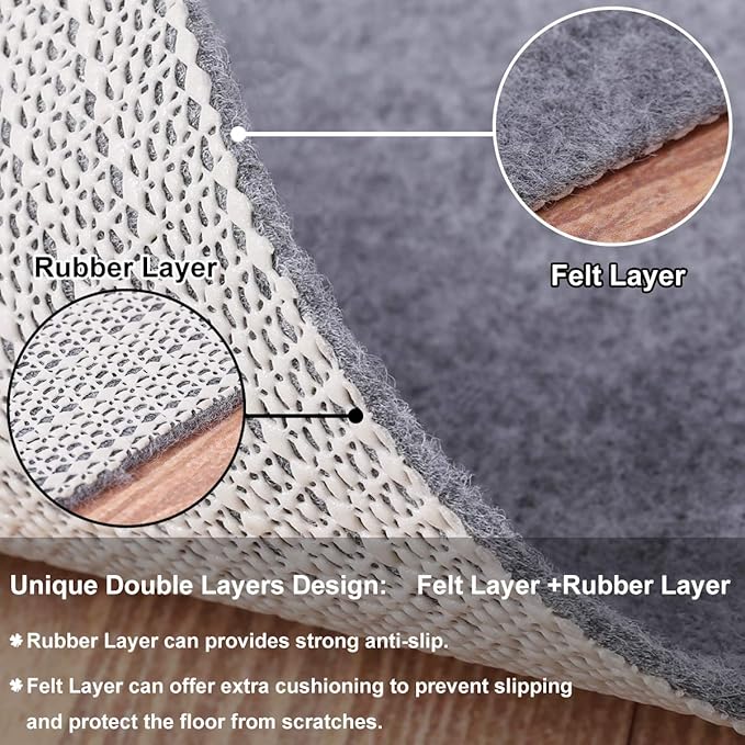 Non-Slip Rug Pad Grippers - 4x6 Ft, 1/8" Thick, (Felt + Rubber) Double Layer Area Carpet Mat Tape, Provides Protection and Cushioning for Hardwood or Tile Floors