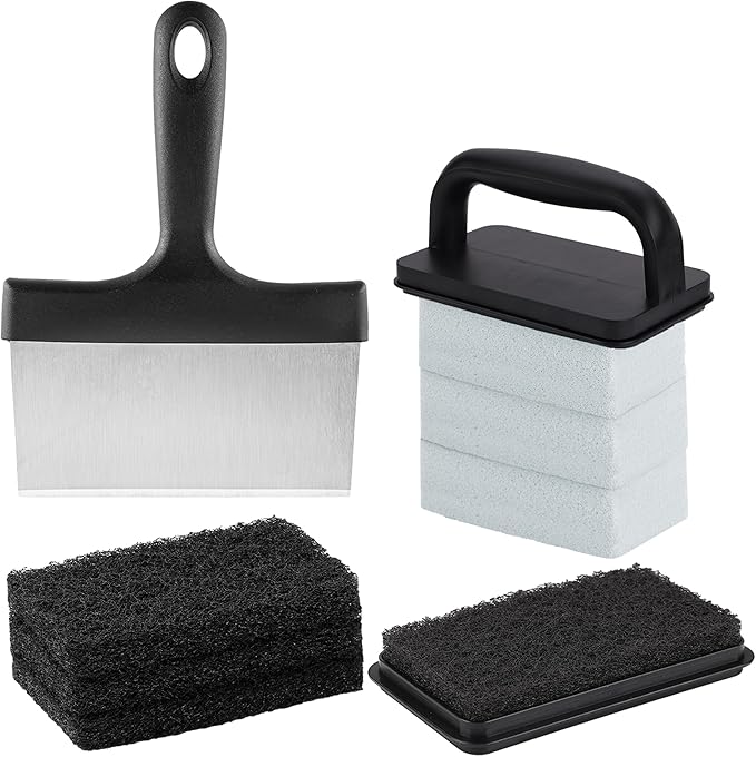 Griddle Cleaning Kit for Blackstone, Professional Flat Top Grill Cleaning Kit, with Heavy Duty Griddle Scraper, Grill Bricks, Scouring Pads & Ergonomic Handles