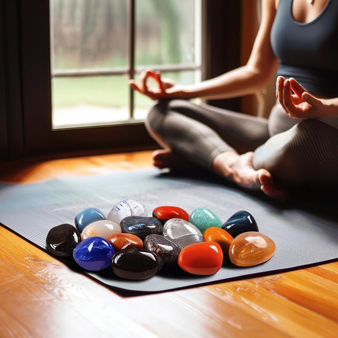 Polished Stone Set, Limited Edition, 1.8 lbs, 0.8 Inches, 25 Types of Extra Large Tumbled Gemstones and Crystals in Bulk for Healing, Reiki, Meditation, and Witchcraft