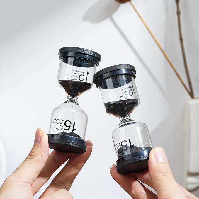 Elegant Black Round SandTimer - 15 Minute Sand Timer for Kids and Adults, Hourglass Sand Timer (Black Round)