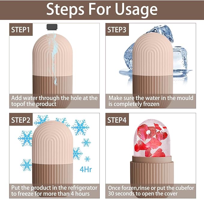 XHJRI Ice Face Roller Massager, Ice Cube Roller for Face, Eyes and Neck, Naturally Conditioning and Skin Care, De-Puff Eye Bags, Reduce Migraine Pain, Reusable Massage Silicone Ice Mold (Coffee)
