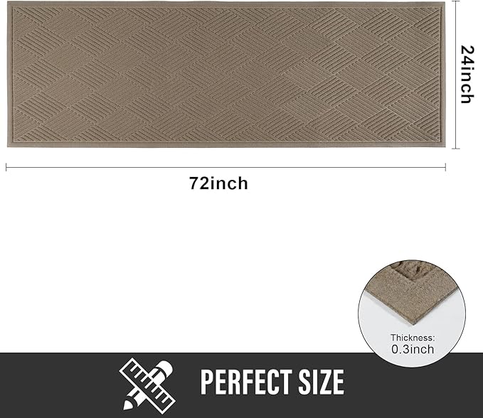 Sturdy Front Door Mat, Absorbent Muddy Dirt Resist Welcome Door Mats Outdoor Indoor, Stain and Fade Resistant, Non-Slip Rubber Backing Low Profile Doormat for Entryway, 72×24, Beige