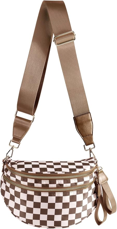 Black and White Checkered Crossbody Bag Bum Bag for Women, Spacious Checkered Purse Fanny Packs Belt Bag