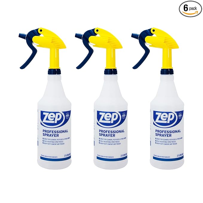 Zep Professional Sprayer Bottle – Fine Mist up to a 30-Foot Stream - (Case of 6) 32 oz.-Versatile Adjustable Nozzle Spray Bottles with a Fine Mist or Powerful Spray, Refillable for Diluted Concentrate