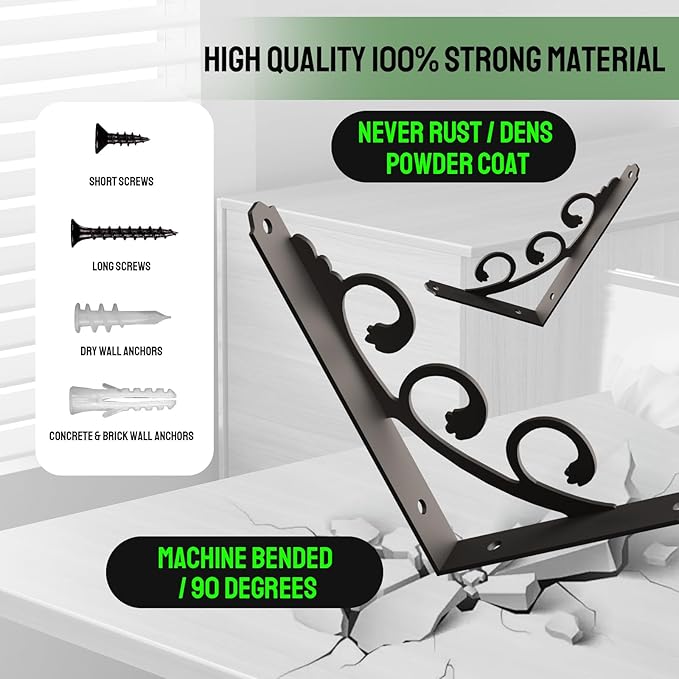 L Shelf Brackets for 5.5" 6" 7" Board, Floating Shelf Bracket Heavy Duty Metal Shelving Brackets for Shelves, Decorative Iron Rustic Wall Brackets for DIY Floating Shelf, 6 Pack Black