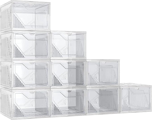 AWTATOS Shoe Boxes, 10 Pack Shoe Storage Organizers, Plastic Stackable Shoe Rack, Sneaker Containers, Toy Storage Bins for Entryway, Closet, Under Bed, Clear