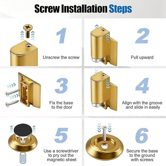Upgraded Magnetic Door Stoppers, Retractable Bottom Door Holder, No-Drill Invisible Doorstops, Heavy-Duty Windproof Doors Wedge Stopper with Screws and Adhesive Pads (Brushed Gold)