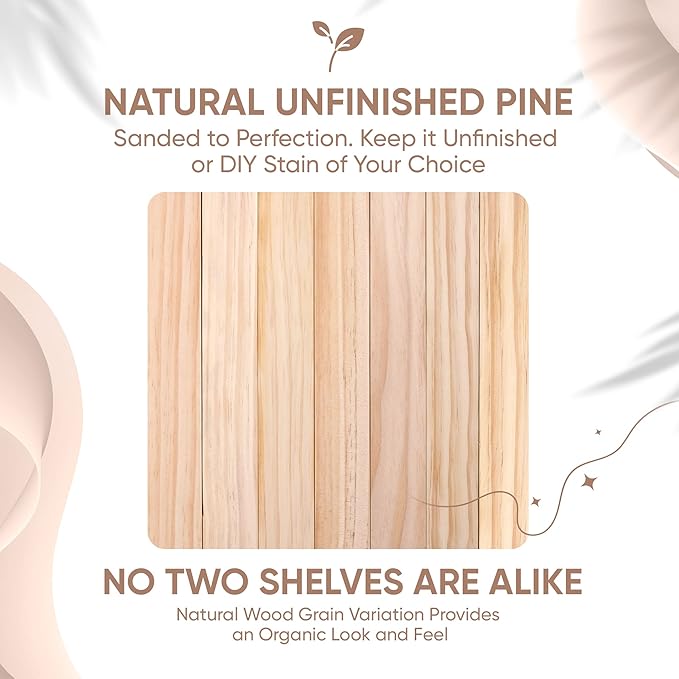 Homeforia Wood Floating Shelf 16 inch, High End Solid Natural Wood 16inch Floating Shelves for Wall Mounted, Unfinished Wooden Small Floating Shelves, Heavy Duty Bracket, 16 X 6.5 X 1.75 in, Set of 4