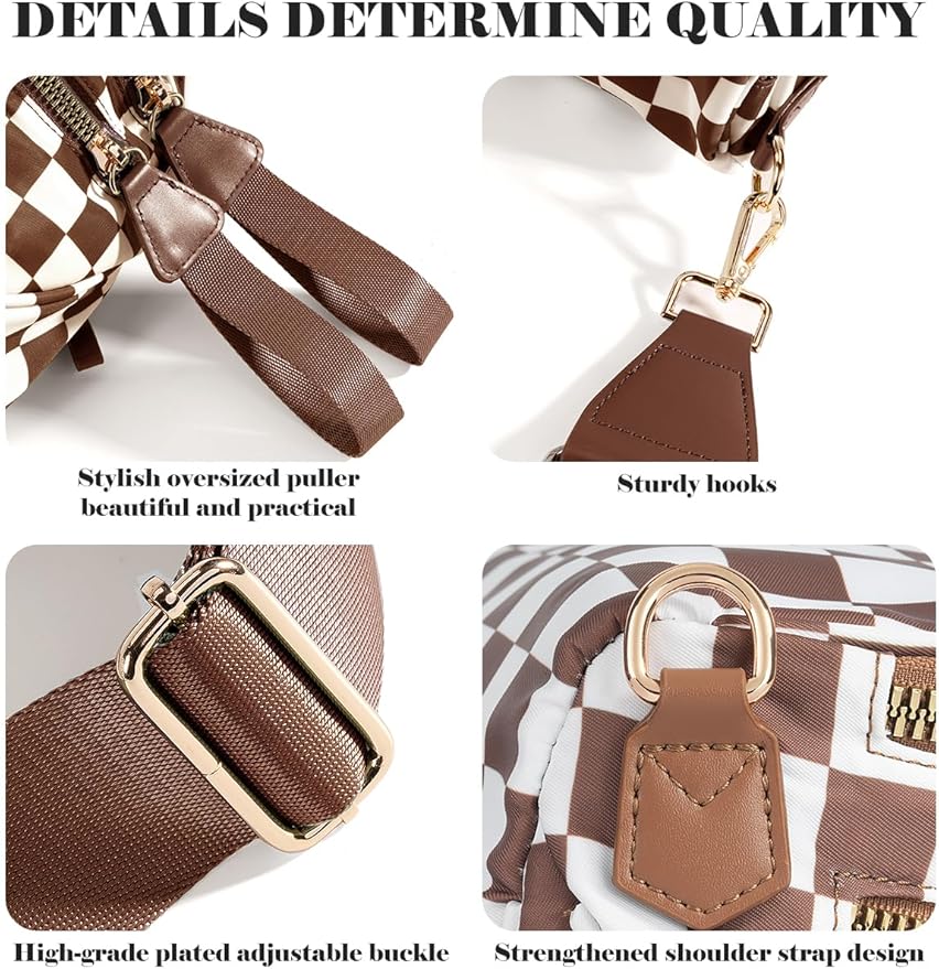 Black and White Checkered Crossbody Bag Bum Bag for Women, Spacious Checkered Purse Fanny Packs Belt Bag