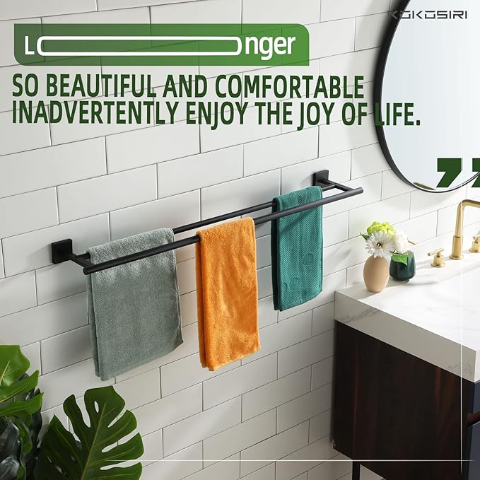 KOKOSIRI 36'' Towel Rails Bathroom Towel Bars Matte Black 36 Inch Bath Towel Holder for Washroom Kitchen Wall Stainless Steel B5005BK-L36
