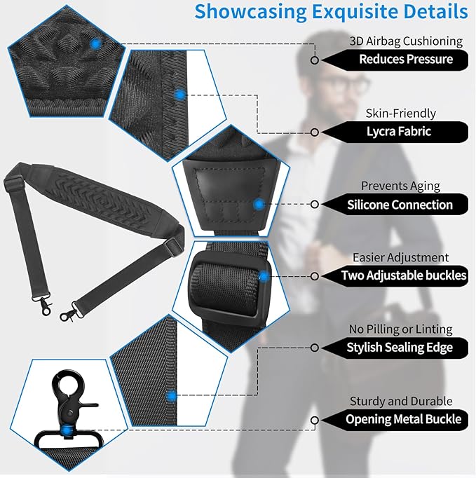 3D Air Cushion Ultra Comfortable Duffel Bag Strap，55" Universal Laptop Shoulder Strap, with Double Adjustable Buckles and Metal Hooksfor Briefcase Computer Messenger Bag (Reduced Stress)