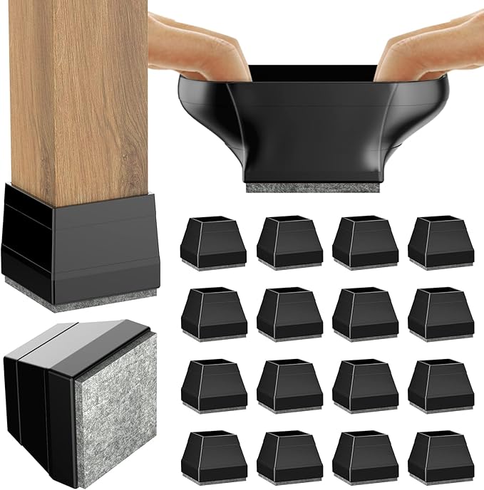 Square Chair Leg Protectors for Hardwood Floors,16 Pcs Silicone Felt Furniture Legs Caps to Prevent Floor from Scratches and Reduce Noise, Easy to Move,（Fit: 2.25" -2.75" Black）.