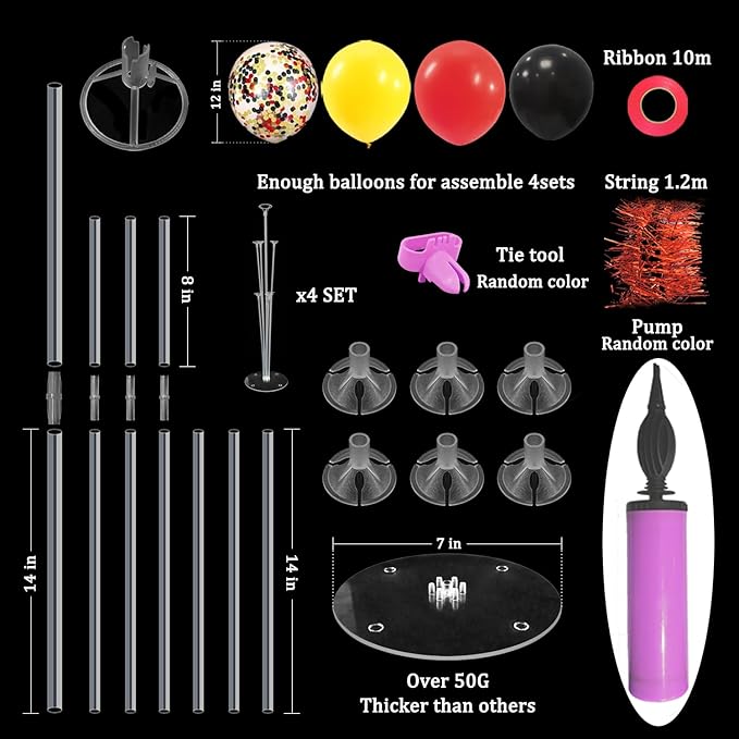 Red Yellow and Black Balloon Stand Centerpiece Table Decorations for Mouse Birthday Movie Night Party Decorations(Red yellow black set4)