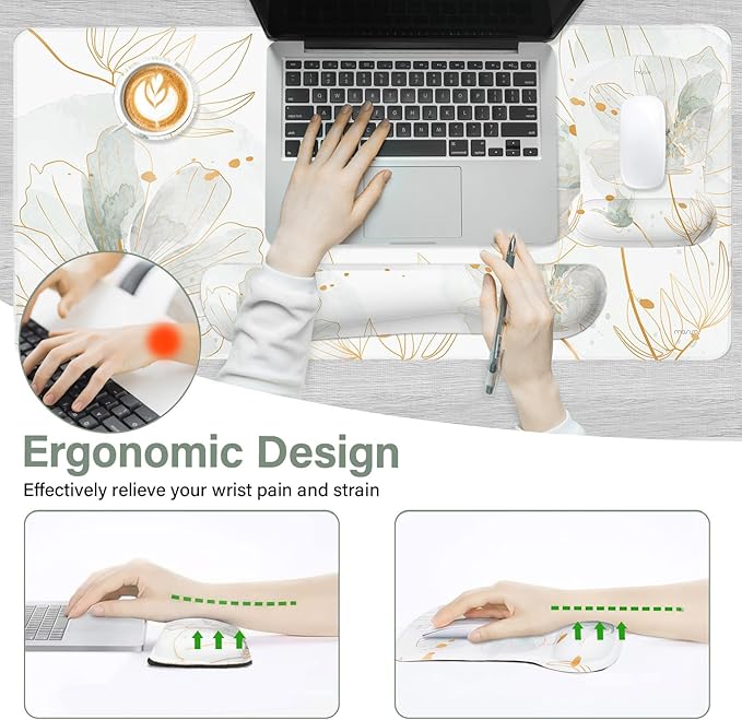 MOSISO Desk Mat Keyboard Mouse Pad Set, Large Gaming Mouse Pad & Keyboard Wrist Rest & Mousepad with Wrist Rest & Coaster, Ergonomic Non-Slip Home Office Mousepad with Memory Foam, Green