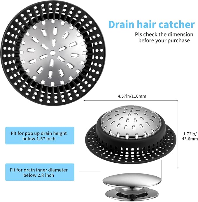 Aluvor Shower Drain Hair Catcher, Shower Drain Cover, Bathtub Drain Hair Catcher for Pop-Up & Regular Drains