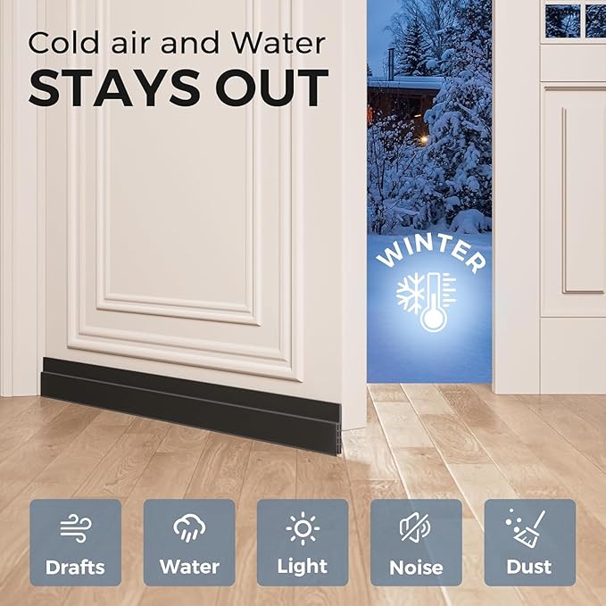 GroTheory 4 Pack Door Draft Stopper, Under Door Sweep for Exterior & Interior Doors, Weather Stripping Door Seal, Garage Window Blocker Noise Cold Air Insulation, Draft Guard Black 2" W x 39" L