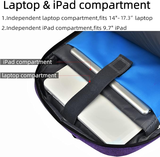 DUSLANG 17 Inch Laptop Backpack for Travel, Water Resistant College Backpack for Women, Laptop Bag with USB Charging Port, Work Backpack, Purple