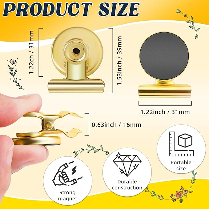 Grtard 48-pack Magnetic Clips Heavy Duty, Magnet Clips for Fridge, Refrigerator Magnets, Scratch-Free Magnets with Clip, Strong Magnetic Clip for Refrigerator, Whiteboard, Locker, Cruise Cabins (Gold)