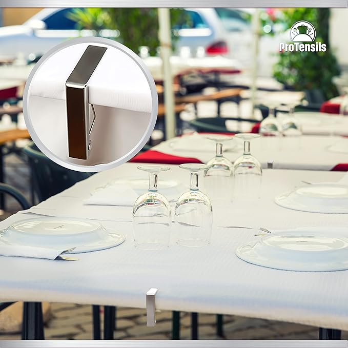 ProTensils 6 Pcs Picnic Tablecloth Clips for Outdoor Tables - Stainless Steel Clamps, Fits 2.3" Thick Tables, Metal Holders for Dining Table Cloth