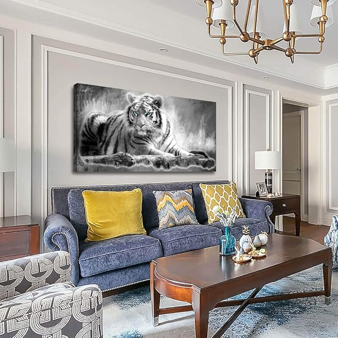 Yxbhhym Large Canvas Wall Art Black and White Tiger Wall Picture Animals Painting Prints Poster Tiger Artwork for wall Home Decorations Office Wall Art Living Room-Framed Wall Art -24x48inches