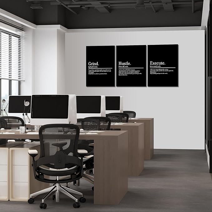 KAWAHONE Framed Motivational Entrepreneur Poster, Grind Hustle Execution Inspirational Wall Art Featuring Success and Positive Quotes of Bedroom Decor and Motivational Poster for Home Living Room