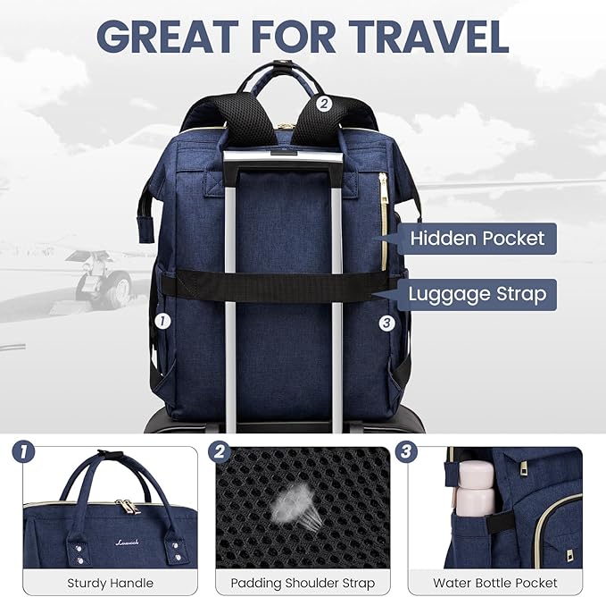 LOVEVOOK Laptop Backpack for Women, 15.6 Inch Professional Women's Travel Backpack Purse, Computer Laptop Bag, Nurse Teacher Backpack, Waterproof College Work Bag, Carry-on Backpack with USB Port, Dark Blue