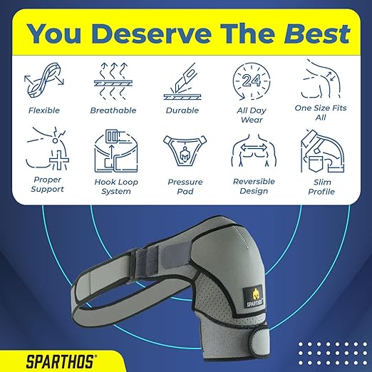 Sparthos Shoulder Brace - Support Sleeve for Torn Rotator Cuff, AC Joint Pain Relief - Arm Immobilizer Strap Wrap - Fits Bicep 14-30 in, Left or Right, Men & Women - Measure Before Purchase - XXL