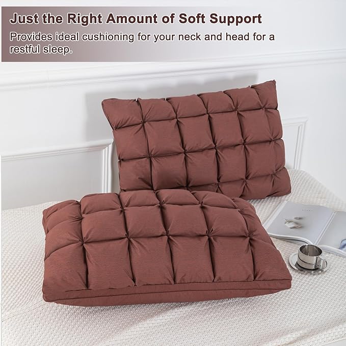 YOUR MOON Soft Pillows Quuen for Sleeping, Support Bed Pillows, Fluffy Down Alternative Pillow, Luxury Hotel Gel Standard Pillows for Side Sleeping (Brown)