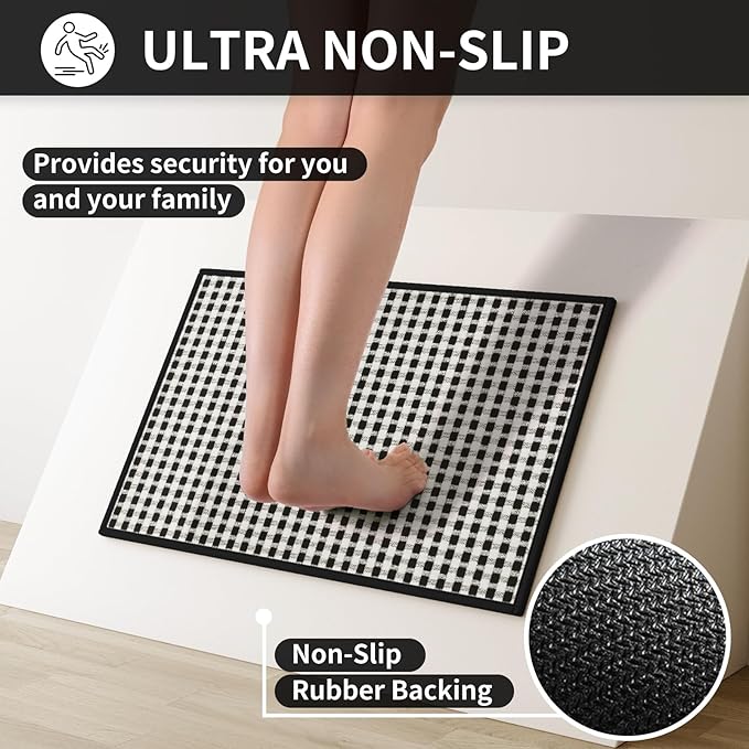 YDKGL Long Kitchen Runner Rugs Kitchen Mat Non Slip Washable, Super Absorbent Soft Chenille Braided Kitchen Mats for Floor, Rubber Backing Kitchen Floor Sink Standing Mat, Easy Clean, Black 24"x71"