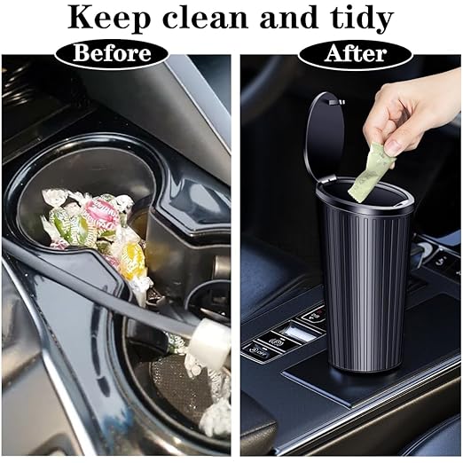 SGLRT Car Trash Can Bin with Lid - Car Garbage Can Cup Holder-Universal Leakproof Vehicle Garbage Can Bin with 20pcs Trash Bags-Car Organizers and Storage for Front Back Seat Accessories
