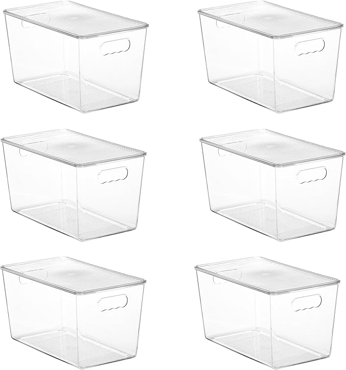 Vtopmart 6 Pack Clear Stackable Storage Bins with Lids, XLarge Plastic Containers with Handle for Pantry Organizer and Storage, Perfect for Kitchen, Fridge, Cabinet, Closet, Bathroom Organization