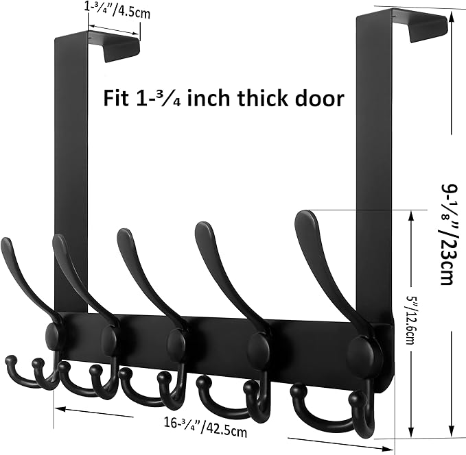 WEBI Over The Door Hooks,Over The Door Towel Rack,Door Hooks for Hanging,Door Coat Hanger Door Coat Rack for Towels,Clothes,Bathroom,Black