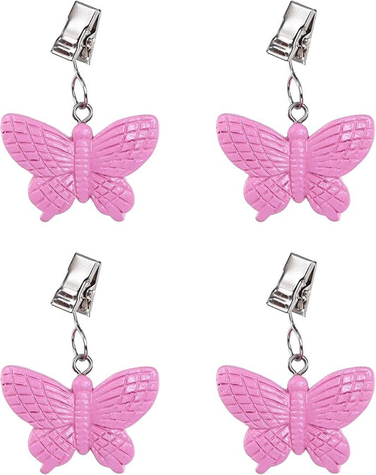 TwoFish Home Set of 4 Pink Butterfly Tablecloth Weights Clips Pink Butterfly Handicraft Tablecloth Clamps Pack of 4