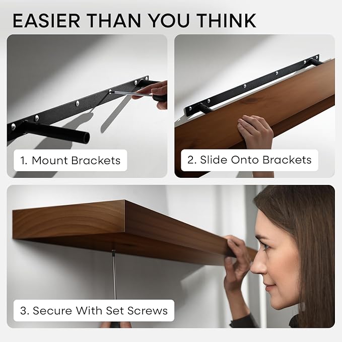 Homeforia Walnut 36 inch Floating Shelf, High End Solid Real Wood 36inch Large Shelves for Bathroom Wall, Dark Brown 36 inches Long Floating Shelves, Heavy Duty Bracket, 36 X 6.5 X 1.75 inch, Set of 4