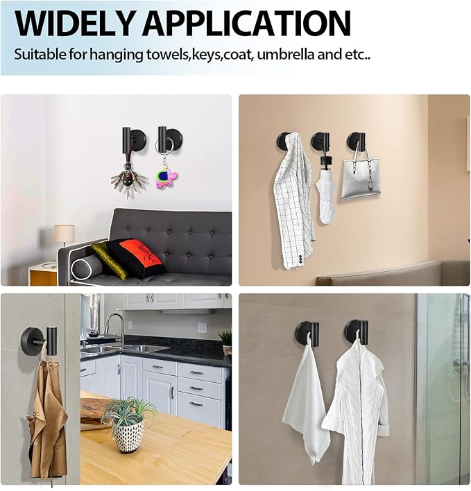 Kruodop Towel Hooks for Bathroom,4 Packs Wall Mount Towel Holder,Black Matte Wall Robe Hook,Stainless Steel Heavy Duty Door Hanger Towel Hook for Kitchen, Bedroom,Hotel,Pool,Coats - Black