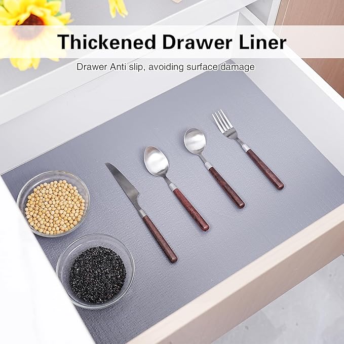 Drawer and Shelf Liner for Kitchen Cabinet, Non-Adhesive Cabinet Liner 12in x 30FT, Waterproof Shelf Paper Non-Slip Mats Cupboard Liners Contact Protect Dresser/Shelves/Table - Grey