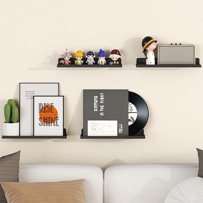 Lifewit Floating Shelves for Bathroom, 15" Clear Wall Organizer for Makeup, Perfume, Figures, Photo, Decor Shelf for Nursery, Living Room, Bedroom, Kitchen, Over Toilet Storage Rack, Black, 6 Pack