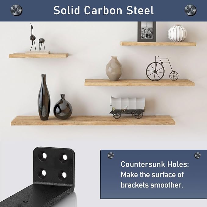 MLOQI 6 Pack Floating Shelves Brackets, L Brackets for Shelves, Brackets for Wood Shelves, 5mm Thick Hidden Shelf Brackets Up to 50KG Capacity (5 Inch)